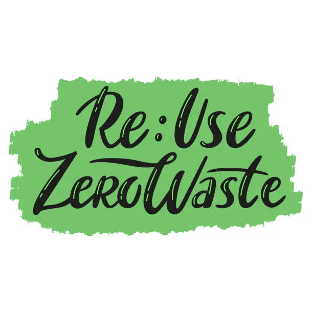 Vector illustration of Reuse and Zero Waste vector hand lettering on green background.