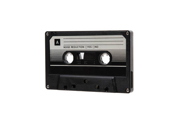 istock Close-up of an audio cassette with a sticker without text.  Analog storage medium. Cassettes for audio recordings and music. 2111819813