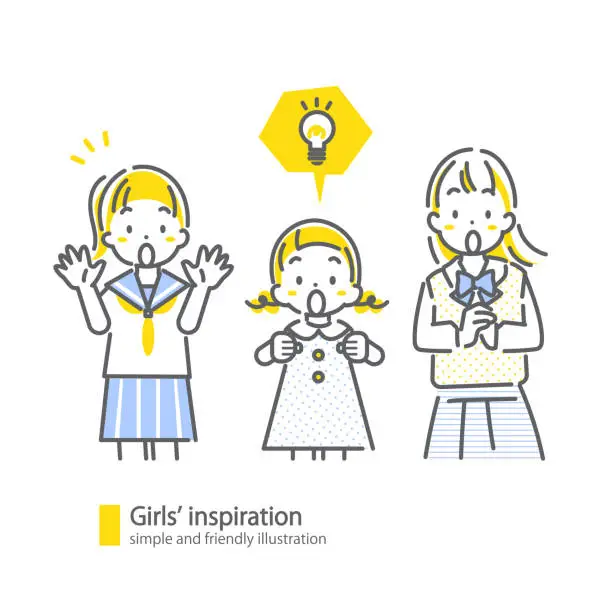 Vector illustration of schoolgirls, understanding, cute and friendly illustration