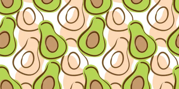 Vector illustration of Hand drawn avocado fruit cartoon tropical seamless pattern
