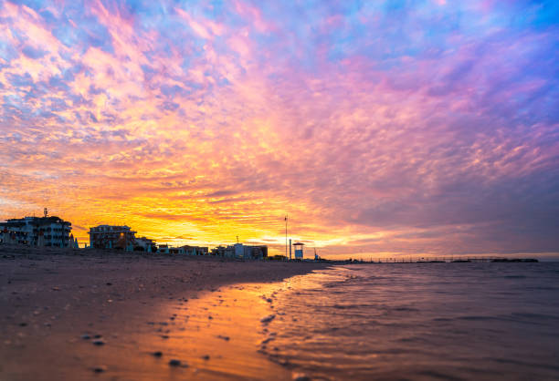 istock Sunset on the Rimini beach, Italy 2111853729