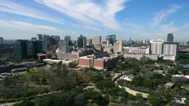 Drone Shot of Medical Center Area Buildings by Hermann Park, Houston, Texas USA