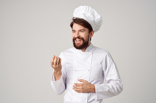 bearded man restaurant service Professional hand gesture isolated background. High quality photo
