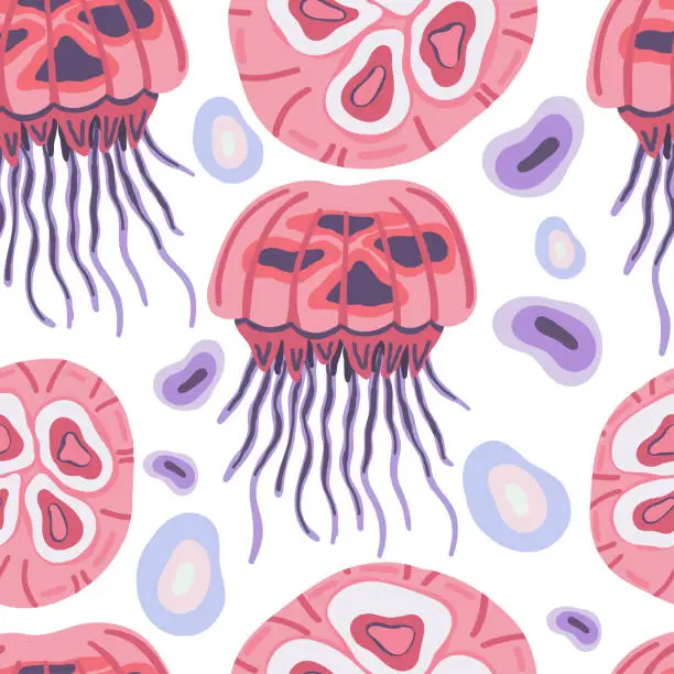 Vector illustration of Jellyfish seamless pattern flat design