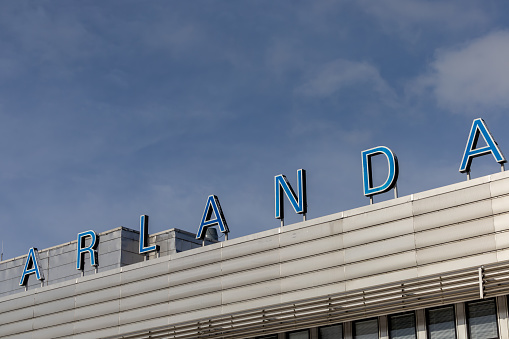Stockholm, Sweden March 17, 2024 A sign says Arlanda at Arlanda airport.