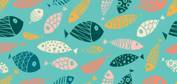 Vector illustration of Cute fish. Kids background.