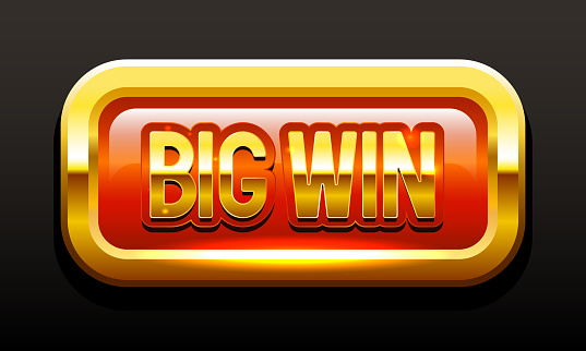 Big Win button. Red button in a gold frame. Vector illustration.