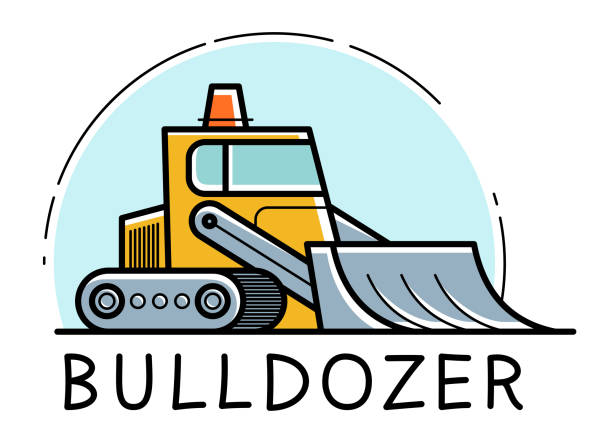 ilustraciones, imágenes clip art, dibujos animados e iconos de stock de bulldozer vector cartoon style icon isolated on white background. - earth mover bulldozer construction equipment digging