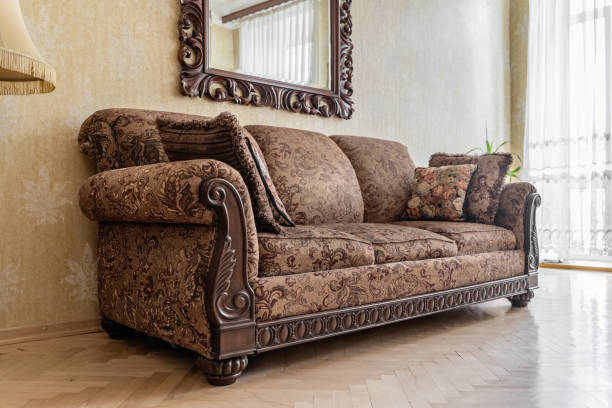 istock bright retro style living room with vintage sofa and mirror 2112013064