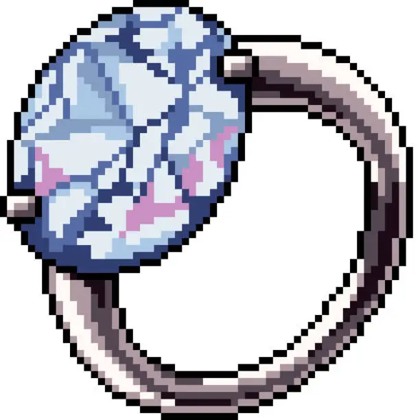 Vector illustration of pixel art of diamond ring decoration