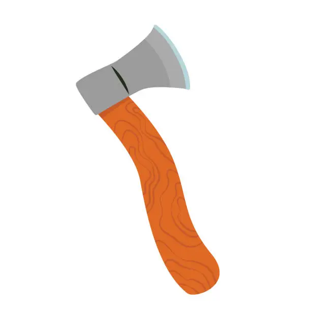 Vector illustration of axe. Hiking tools, garden work cutting wood