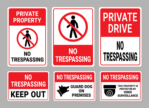 Secure your property with the No Trespassing Sign collection. These bold and clear illustrations effectively communicate restricted areas, deterring unauthorized access and promoting security. Ideal for private properties, construction sites, or industrial facilities, these signs help prevent trespassing and ensure safety. Enhance property protection and uphold boundaries with this essential vector collection.