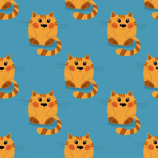 Vector illustration of Seamless pattern with cute kitten print. Different scandy cats on color background. Scandinavian style illustration for kids. Vector illustration for fabric, textile, wallpaper, home clothing, pajama