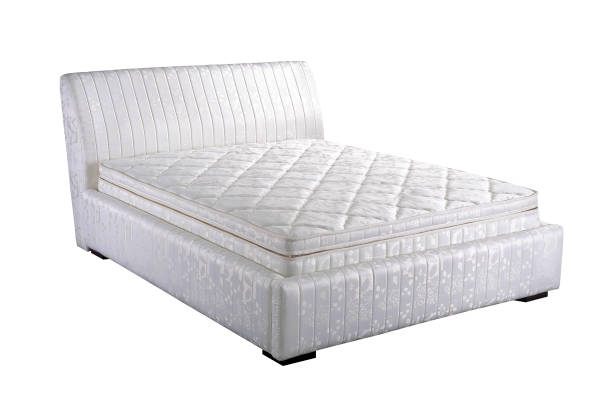istock Bed frame with cushioned headboard and mattress 2112088056