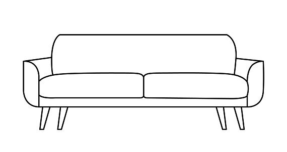 Sofa outline icon. Line art illustration of couch. Modern lounge, furniture in scandinavian style for home interior. Linear vector illustration isolated on white background.