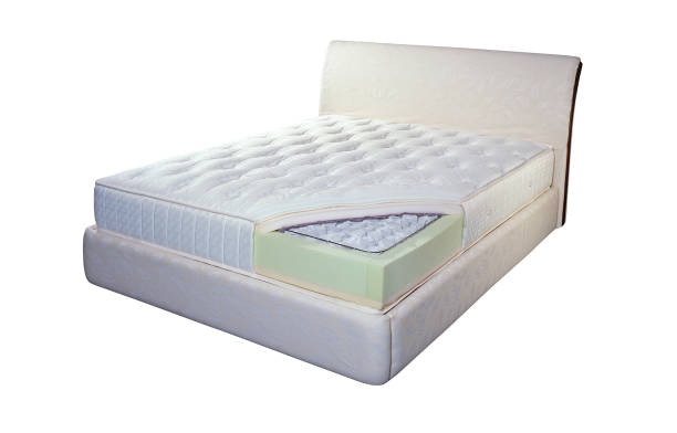 istock Luxury platform bed with mattress made of pocket spring and sponge sheet 2112107929