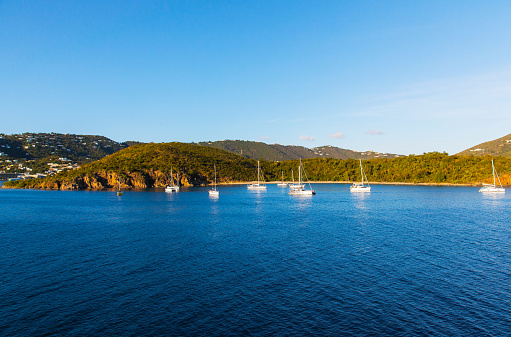 View of the bay with yachts of the island of St. Thomas, US Virgin Islands.