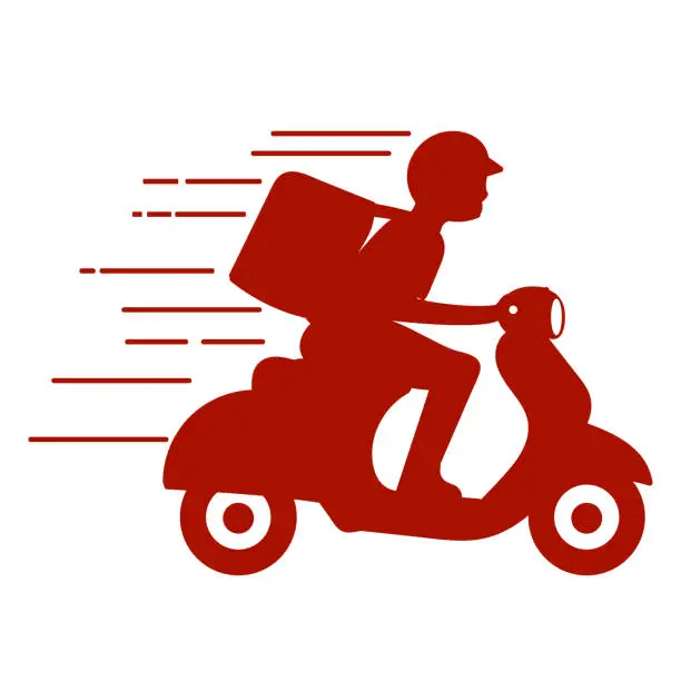 Vector illustration of Courier Man with Quick Fast Motorcycle Scooter for Delivery Order Service Icon Illustration