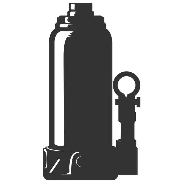 Vector illustration of Vintage Retro Isolated Car Bottle Hydraulic Jack for Garage Workshop Repair Service Icon Illustration