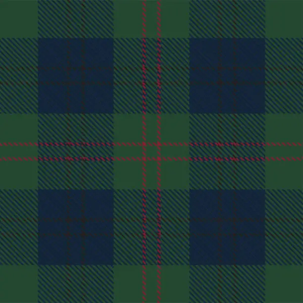 Vector illustration of Dark Green Scottish Tartan Plaid Pattern Fabric Swatch