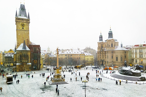 Piazza della Città Vecchia (Staroměstské náměstí) in Prague, winter 2024, Aerial view