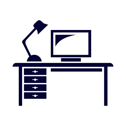 table, computer, computer table, lamp, pc, table lamp, desk table desktop workplace icon