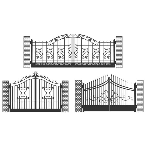 istock Wrought Forged Iron Fence Gate with Ornament Decoration 2112200528
