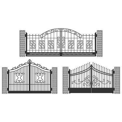 Wrought Forged Iron Fence Gate with Ornament Decoration. Vector Illustration