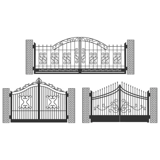 Vector illustration of Wrought Forged Iron Fence Gate with Ornament Decoration