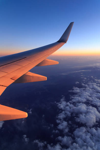 Airplane wings and view from the window