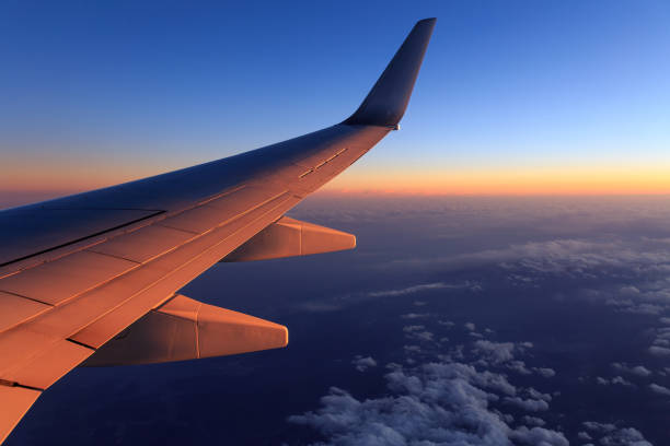 Airplane wings and view from the window
