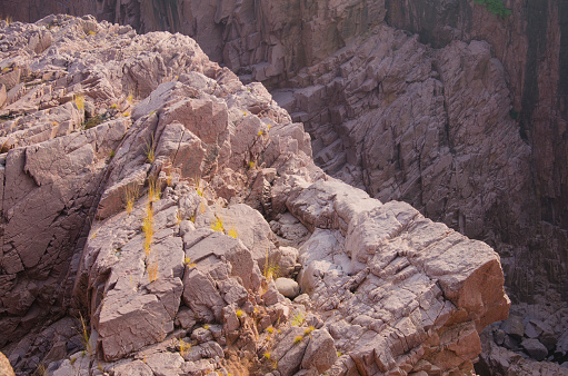 Colorful canyon, pure crystalline granite, various shades of colors, ranging from pin, red and grey, fromed by the Ken river, \nChhatarpur, Madhya pradesh, India, Asia.