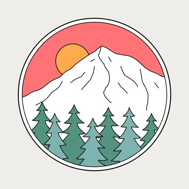 Vector illustration of Mt. Hood in Oregon State, monoline flat design for t shirt, emblem, patch, sticker, etc