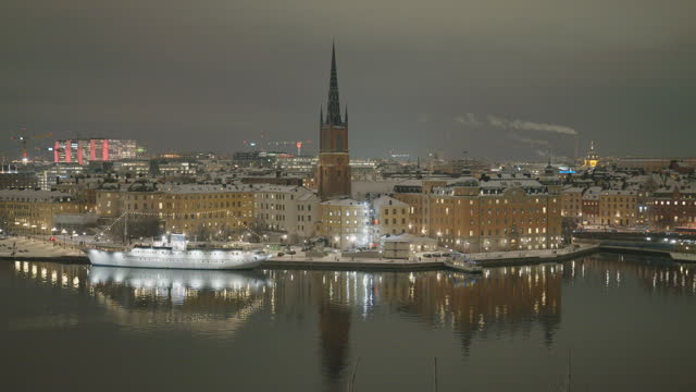 View to Riddarholmen, a small island in the central part of Stockholm, Sweden in a winter night