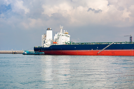 Large oil tanker ship - port of Rotterdam - Maasvlakte