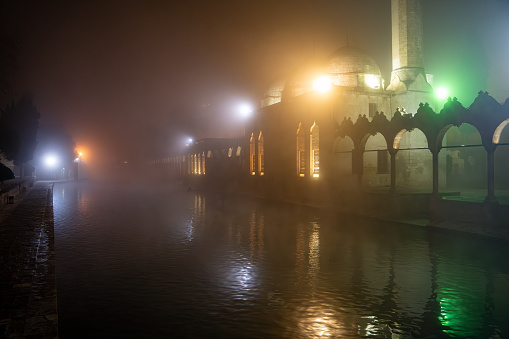 Balikligol in Sanliurfa in foggy weather at night.