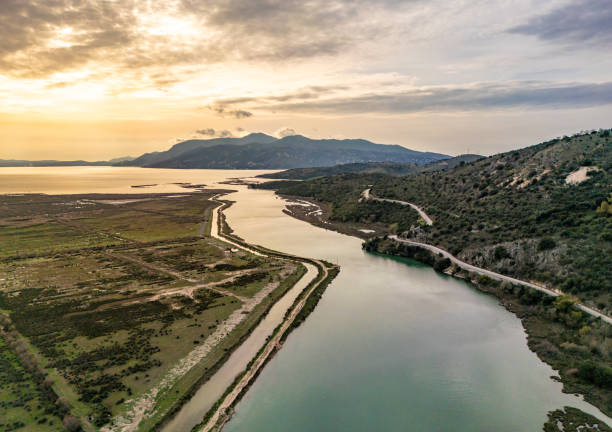 Butrint Estuary out to sea with Corfu in distance