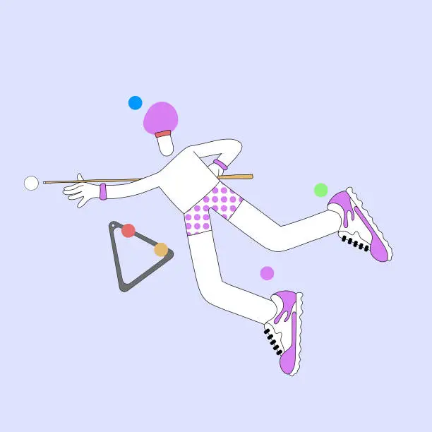 Vector illustration of A man is playing snooker on light purple.