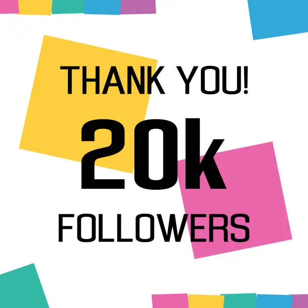 Vector illustration of thank you 20k followers. Twenty thousands followers celebration banner. Greeting card for social networks. Achievement vector illustration.