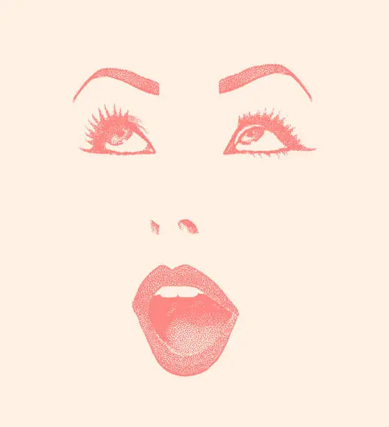 Vector illustration of High key illustration of Woman's eyes and lips with happy expression