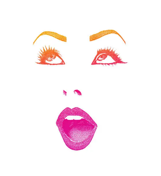 Vector illustration of High key illustration of Woman's eyes and lips with happy expression