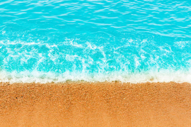 blue sea wave,golden sand beach,white foam,turquoise ocean water.close-up.summer holidays concept.tropical island vacation backdrop,tourist travel banner design template, copy space. - 13585 imagens e fotografias de stock