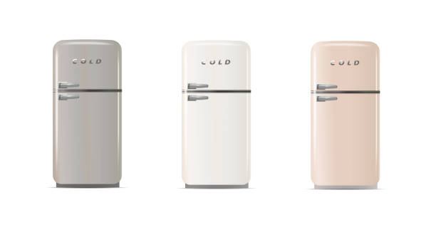 istock Modern fridges. Realistic coolers, refrigerators for home or restaurant kitchen and cold products storage. 3d Vector 2112398027