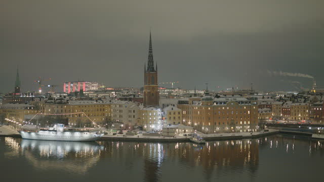 View to Riddarholmen, a small island in the central part of Stockholm, Sweden in a winter night