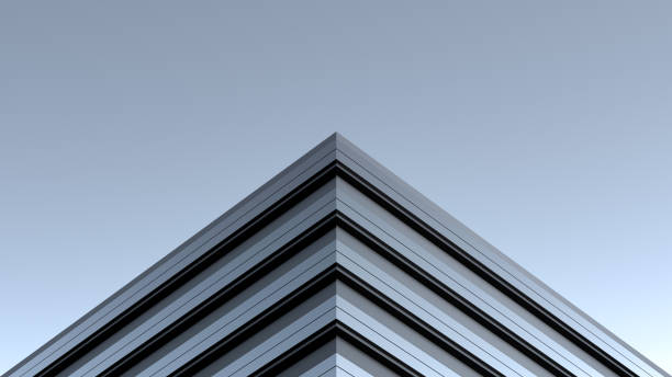 istock Corner architectural structure,futuristic design. Metal industrial building,wallpaper.3D render 2112413703