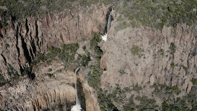 Drone shot of a double waterfall in Sedona, Arizona.