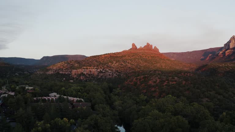 Tilting up drone shot over Oak Creek in Sedona, Arizona.