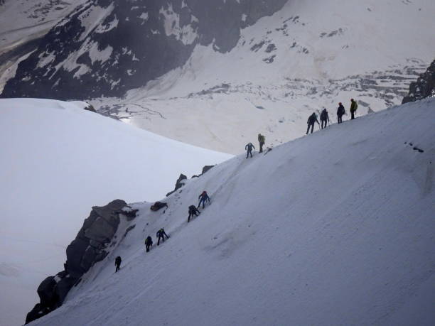 istock Steep way down the Aiguille du Midi in Chamonix for mountaineers 2112443486