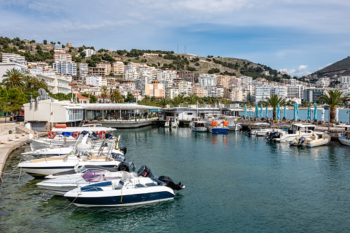 Small boats moored in Saranda Habrour