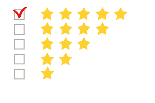 Gold, gray five stars shape on a white background. The best excellent business services rating customer experience concept. Check boxes